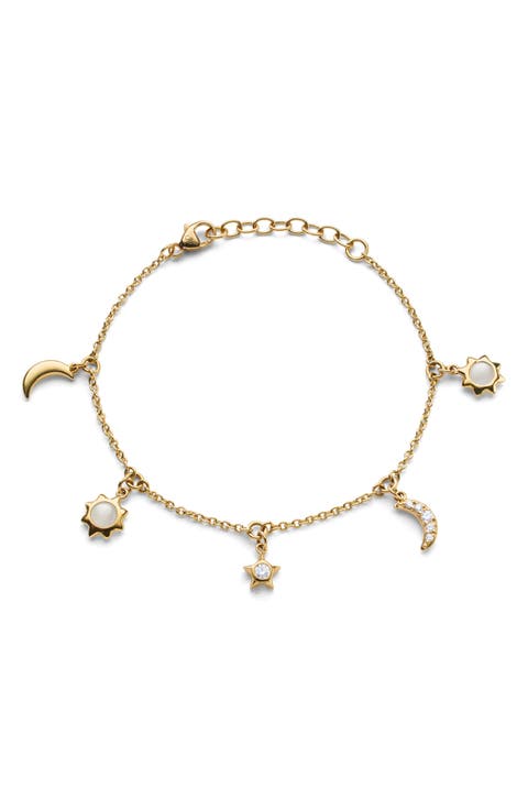 Sun, Moon & Stars 18k Gold Diamond & Moonstone Bracelet