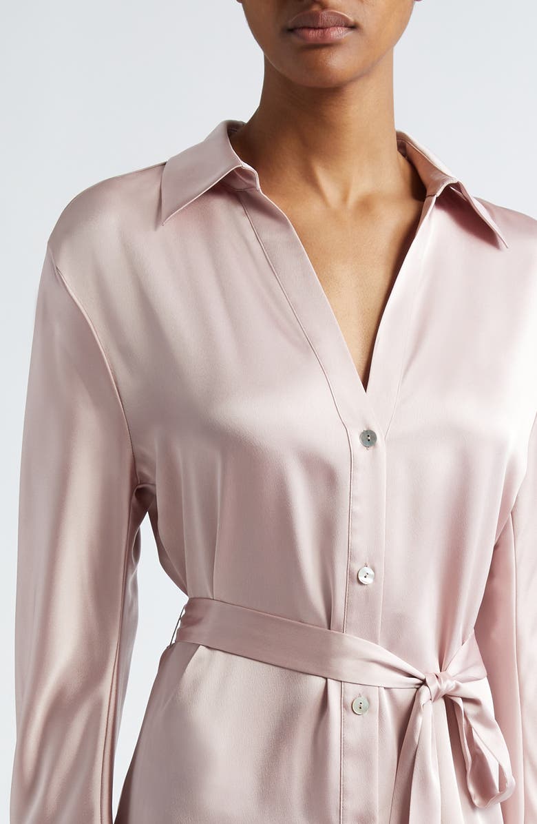Vince Nouveau Magnolia Long Sleeve Satin Shirtdress, Alternate, color, Rose Pearl