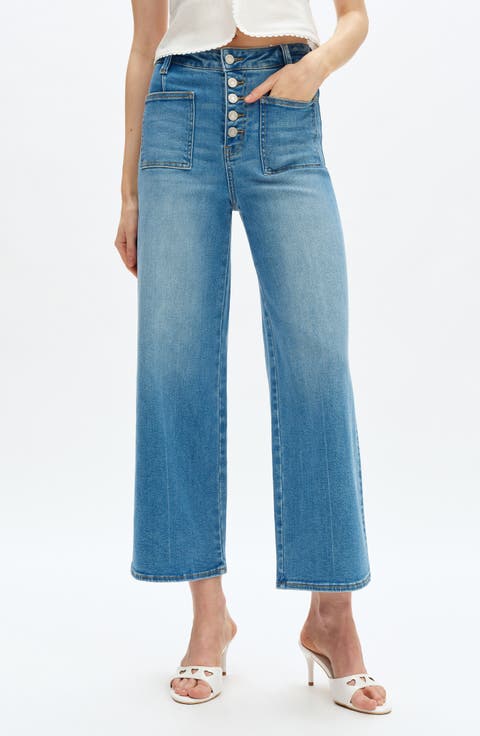 Orson Exposed-Button Fly Wide Leg Jeans