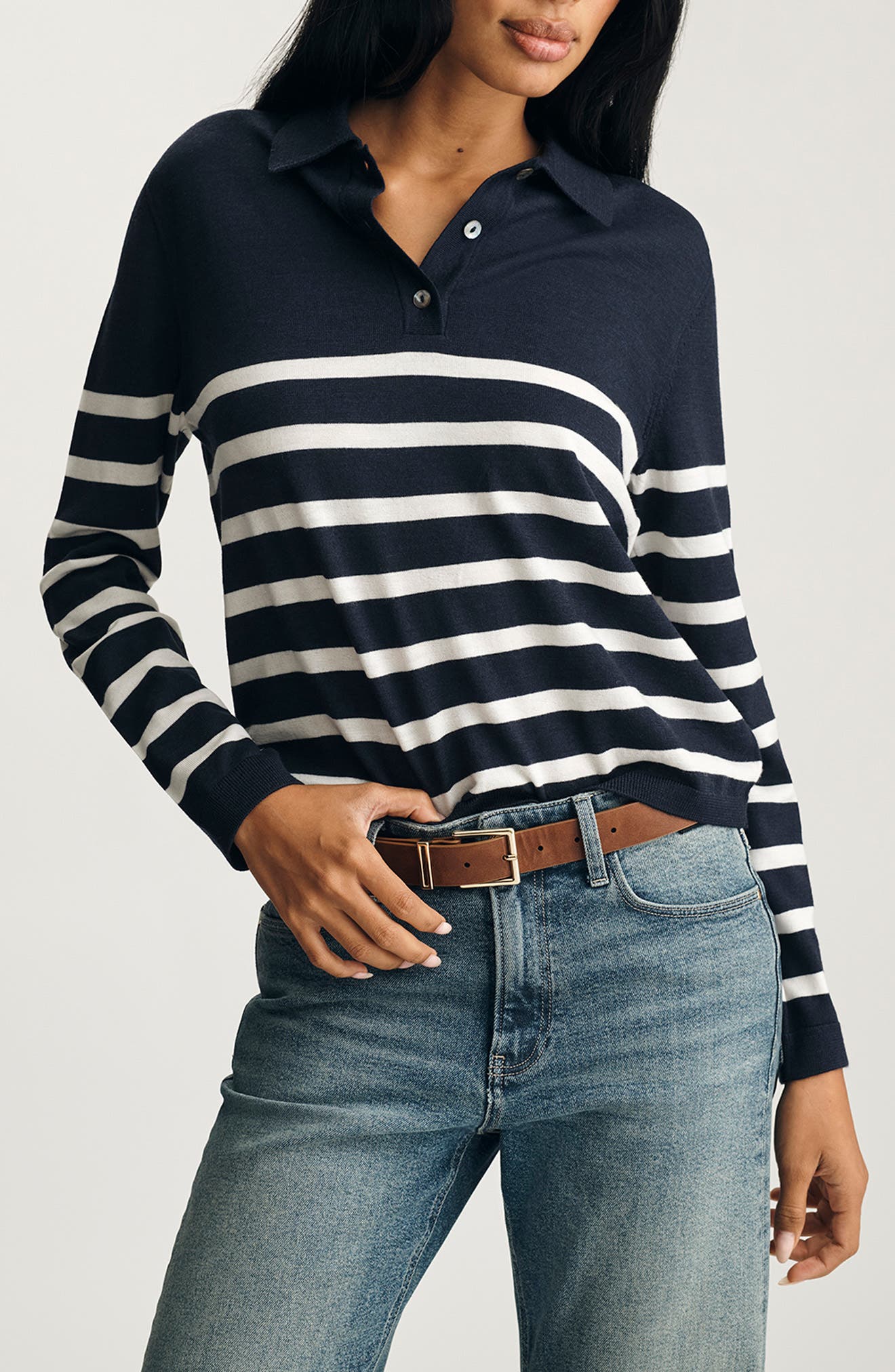 Mavi Jeans Stripe Wool Polo Sweater In Blue