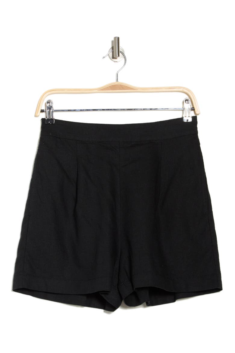 Solid Linen Blend Shorts, Alternate, color, TRUE BLACK