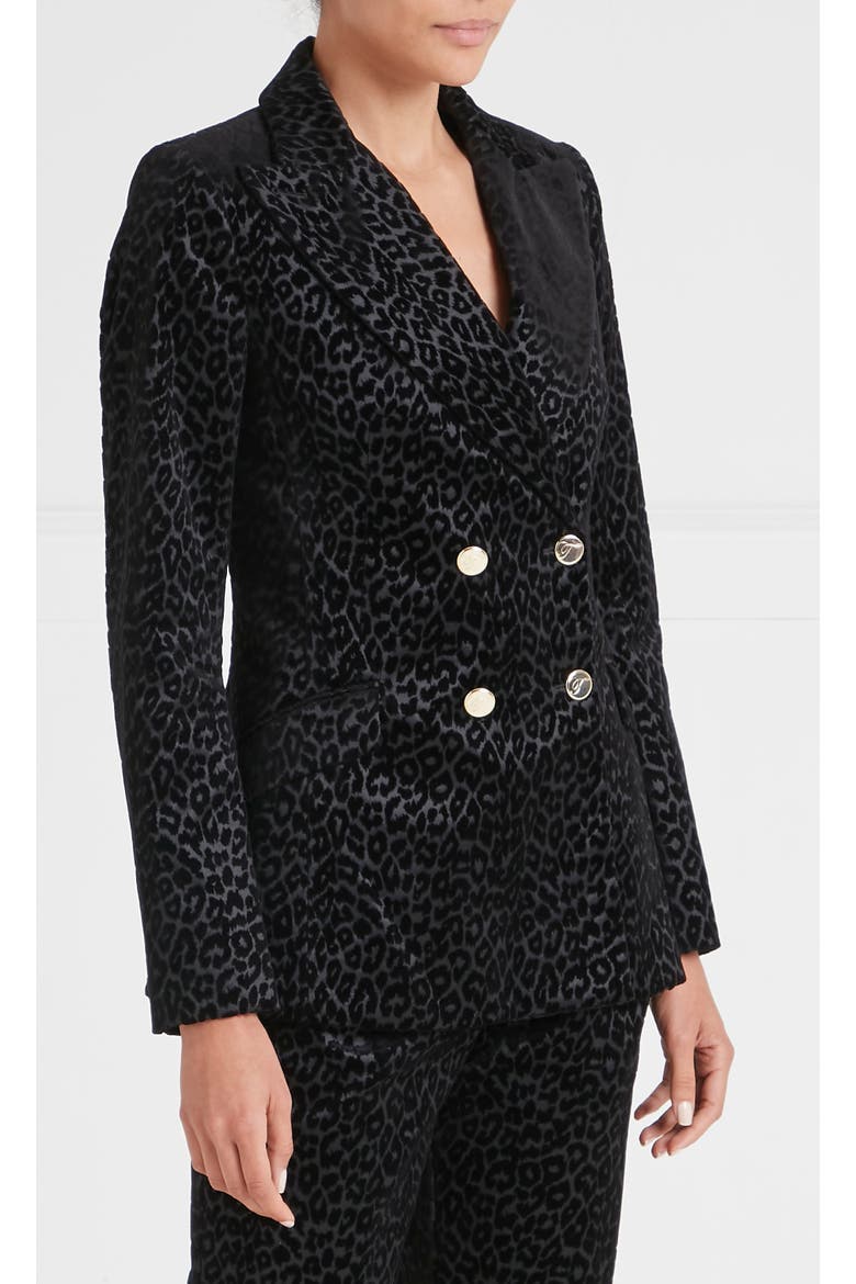 Lynx Velvet Double Breasted Jacket, Alternate, color, Black Tonal Leopard