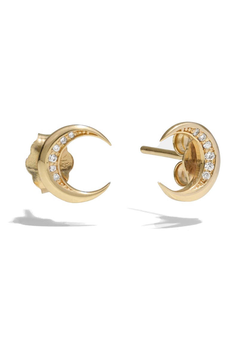 Diamond Moon Stud Earrings, Main, color, 14K YELLOW GOLD