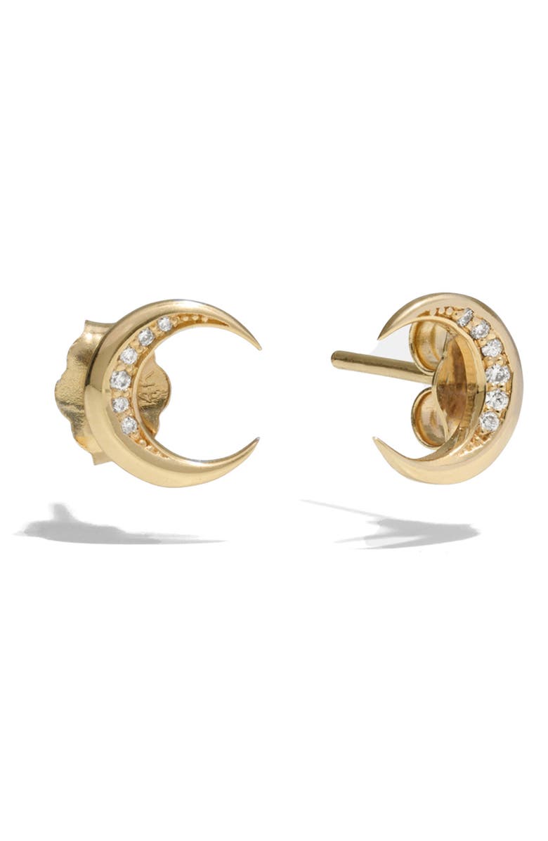 Awe Inspired Diamond Moon Stud Earrings, Main, color, 14K Yellow Gold