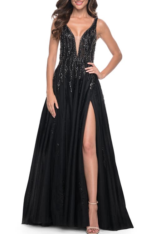 La Femme A-line Rhinestone And Beaded Embellished Prom Dress