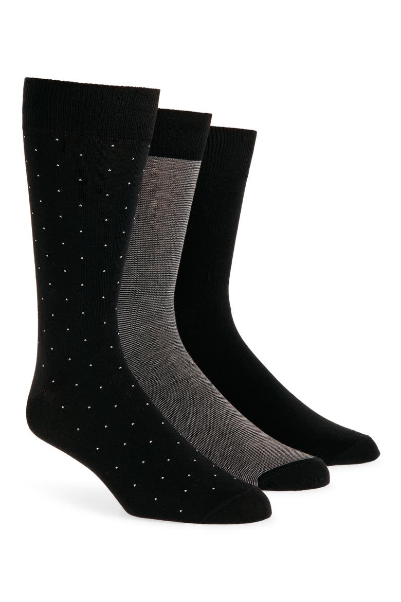 Assorted 3-Pack Cotton Blend Dress Socks, Main, color, BLACK