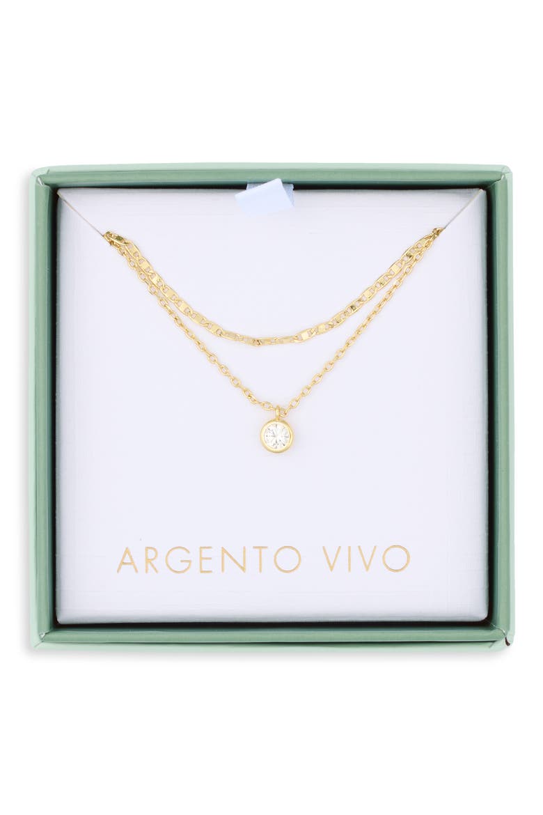 Bezel Cubic Zirconia Pre Layered Necklace, Main, color, GOLD