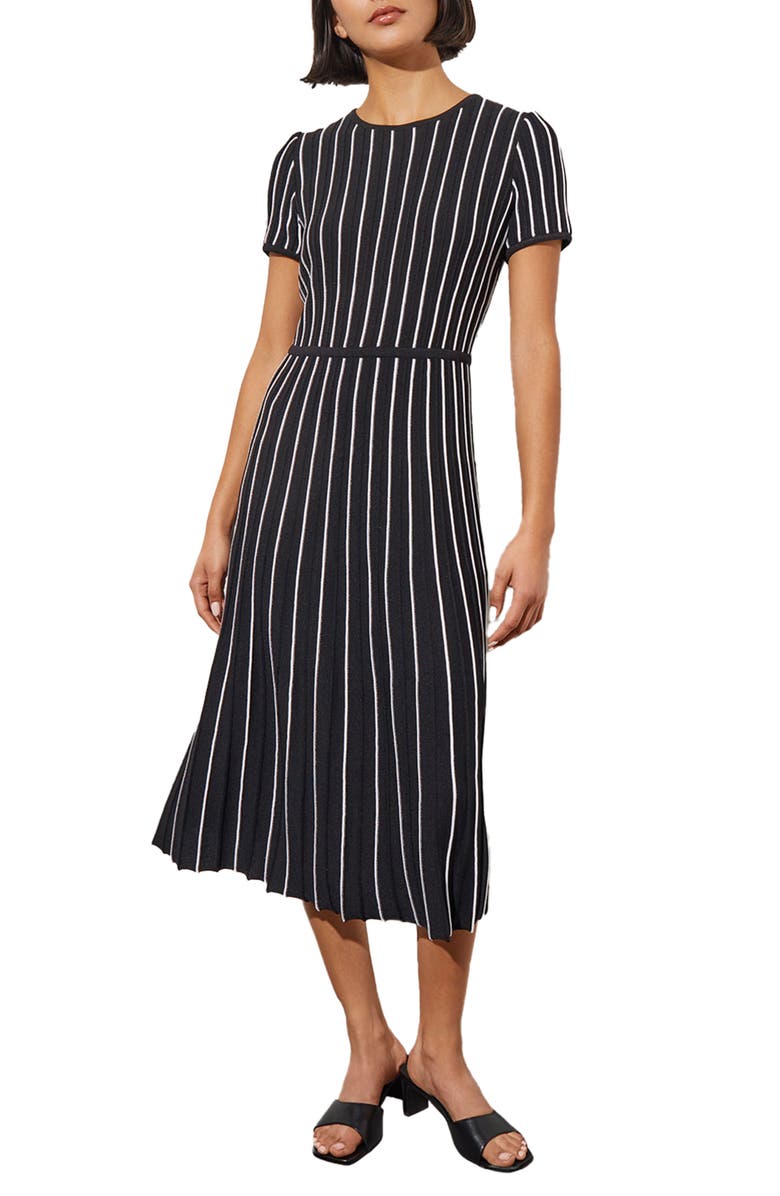 Ming Wang Modern Fit Stripe A-Line Knit Dress, Main, color, Black/ White