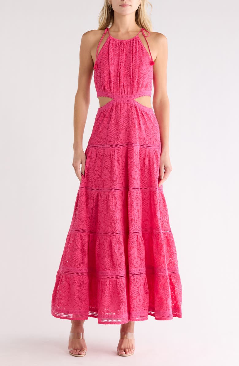 Alice + Olivia Myrtice Sleeveless Tiered Dress, Main, color, Raspberry