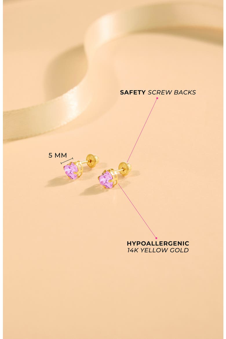 14k Classic Heart Cubic Zirconia Solitaire, Alternate, color, Pink