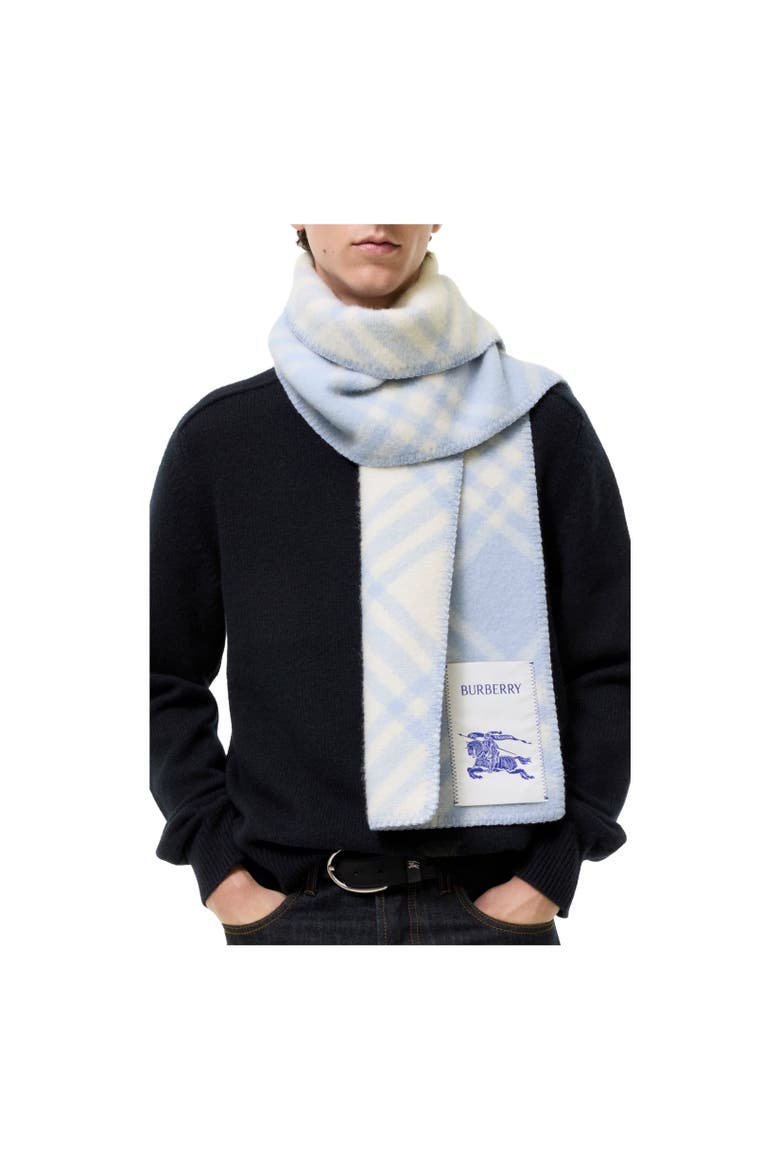 Check Wool Scarf, Alternate, color, Dive blue