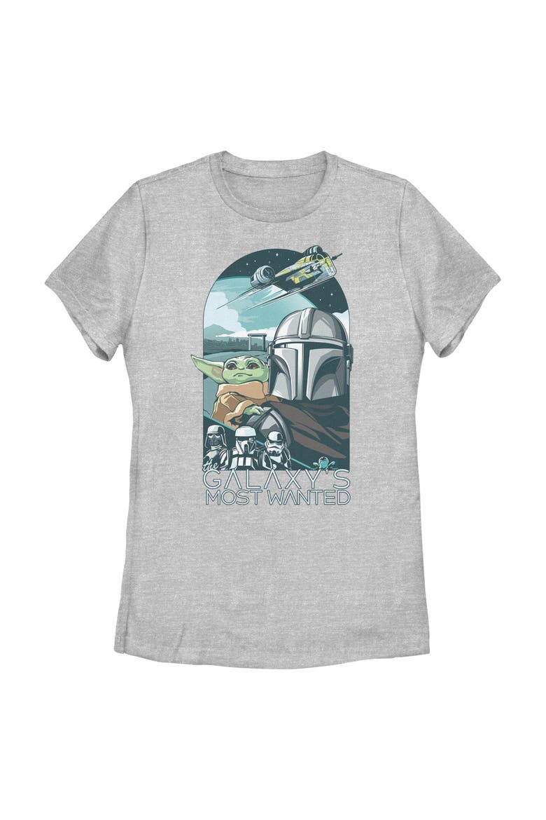 Women's Star Wars The Mandalorian and Grogu Galaxy's Most Wanted Comic Art  Graphic T-Shirt, Main, color, Athletic Heather