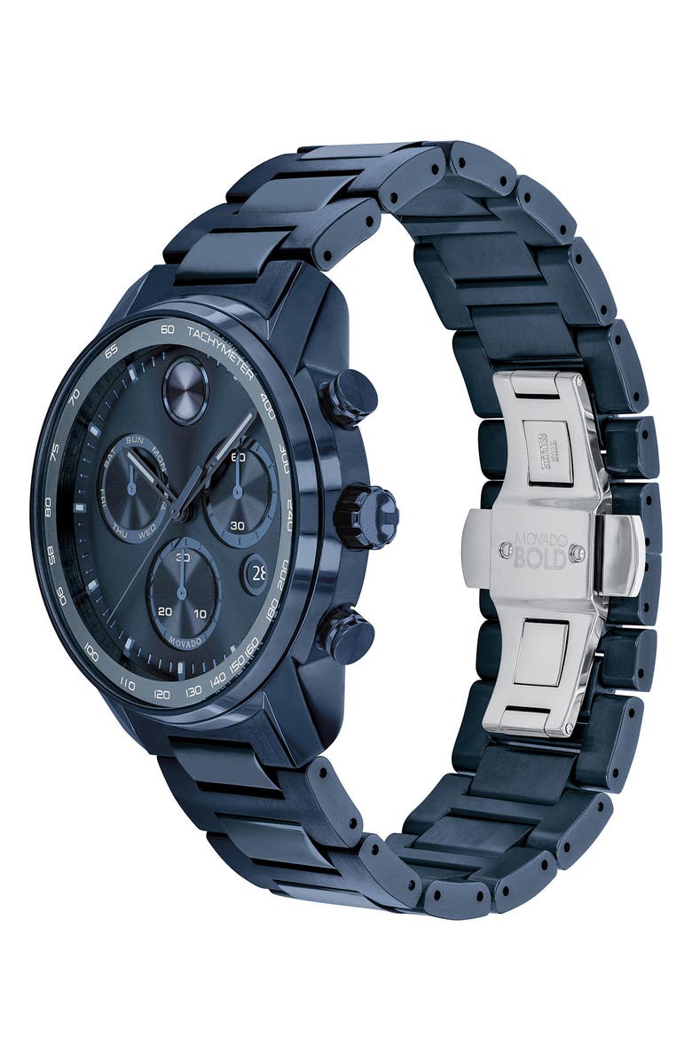 Movado Bold Verso Chronograph Bracelet Watch, 44mm, Alternate, color, Blue