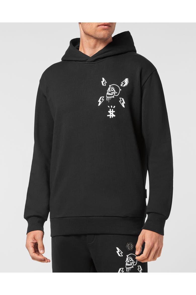 Hoodie Sweatshirt Hexagon Luxury Cotton Men, Main, color, black