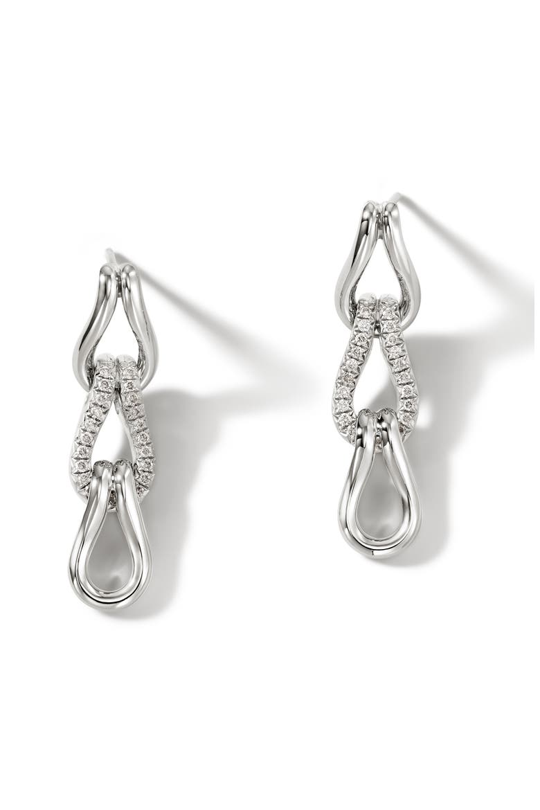 Surf Pavé Diamond Link Drop Earrings, Main, color, SILVER