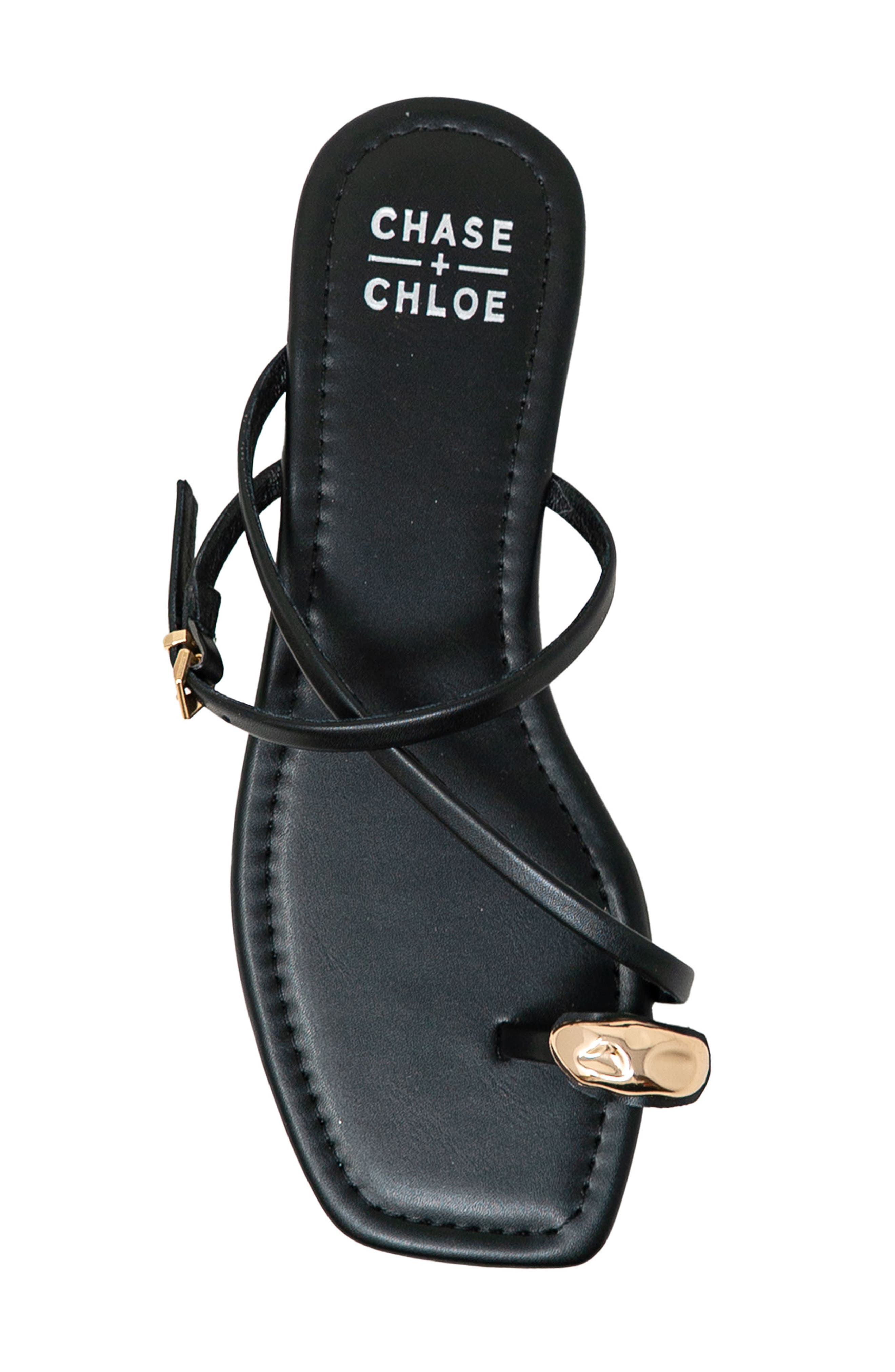 CHASE AND CHLOE Toe Loop Sandal, Alternate, color, Black