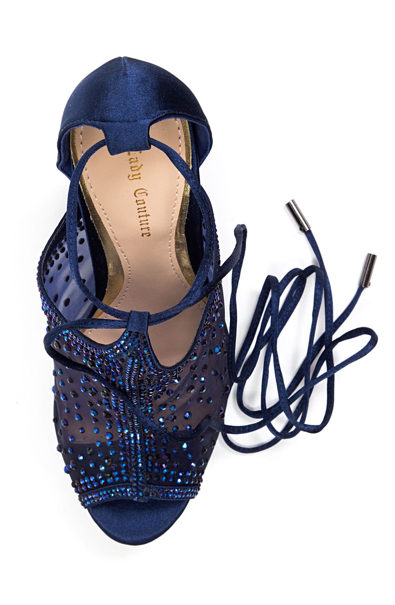 Embellished Mesh Ankle Wrap Pump, Alternate, color, NAVY