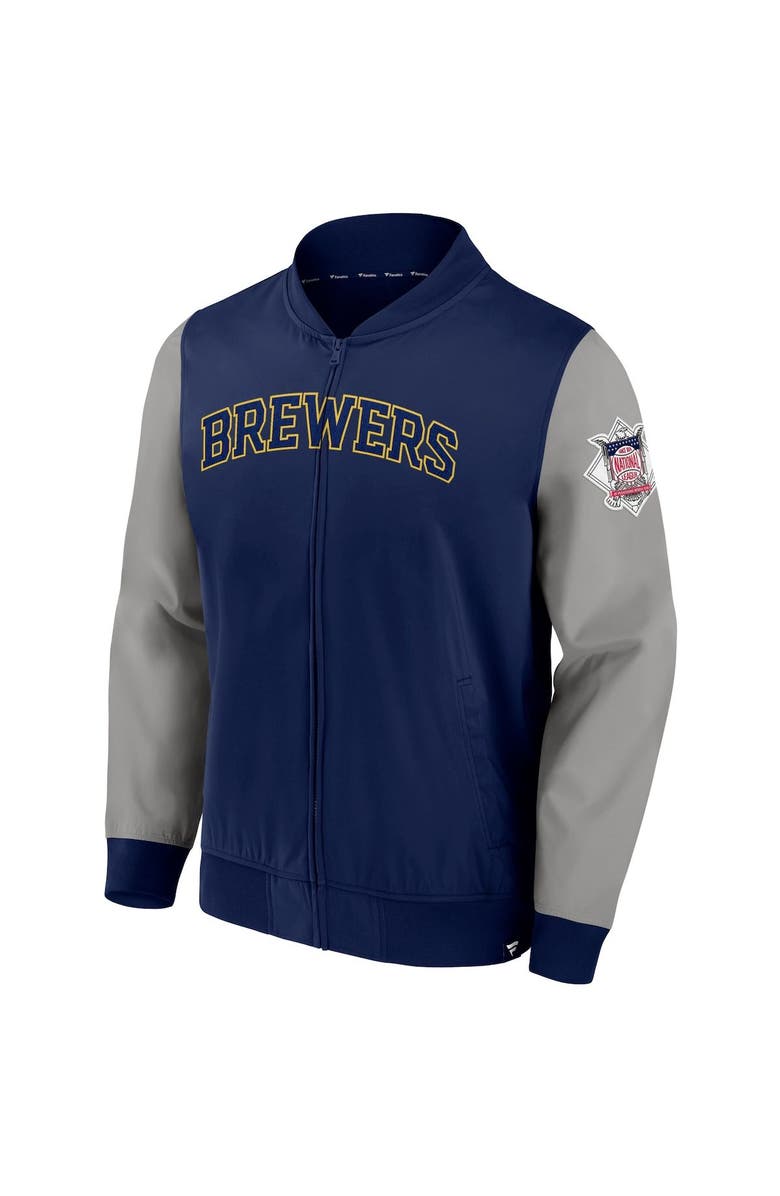 FANATICS Men's Fanatics Branded Navy/Gray Milwaukee Brewers Iconic Record Holder Full-Zip Lightweight Windbreaker Bomber Jacket, Alternate, color, 