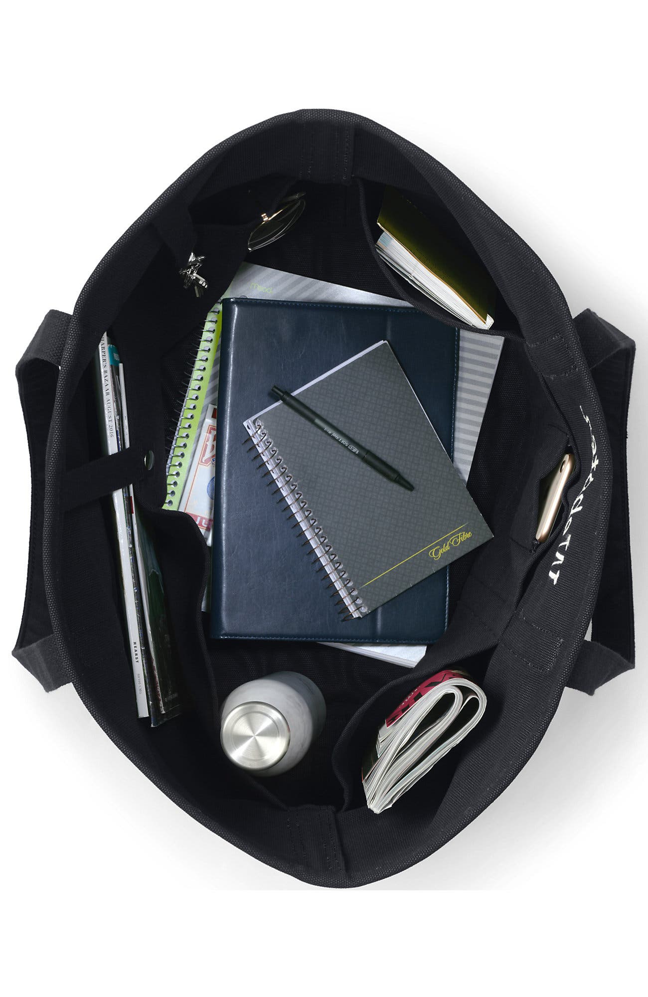 Lands' End Open Top Long Handle Canvas Tote Bag, Alternate, color, Black/Black