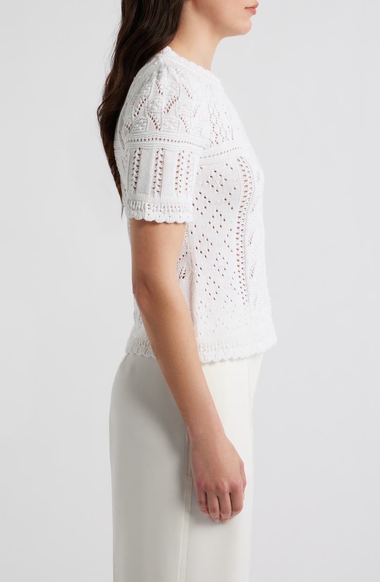 Elie Tahari Lily Cotton Pointelle T-Shirt, Alternate, color, Sky White