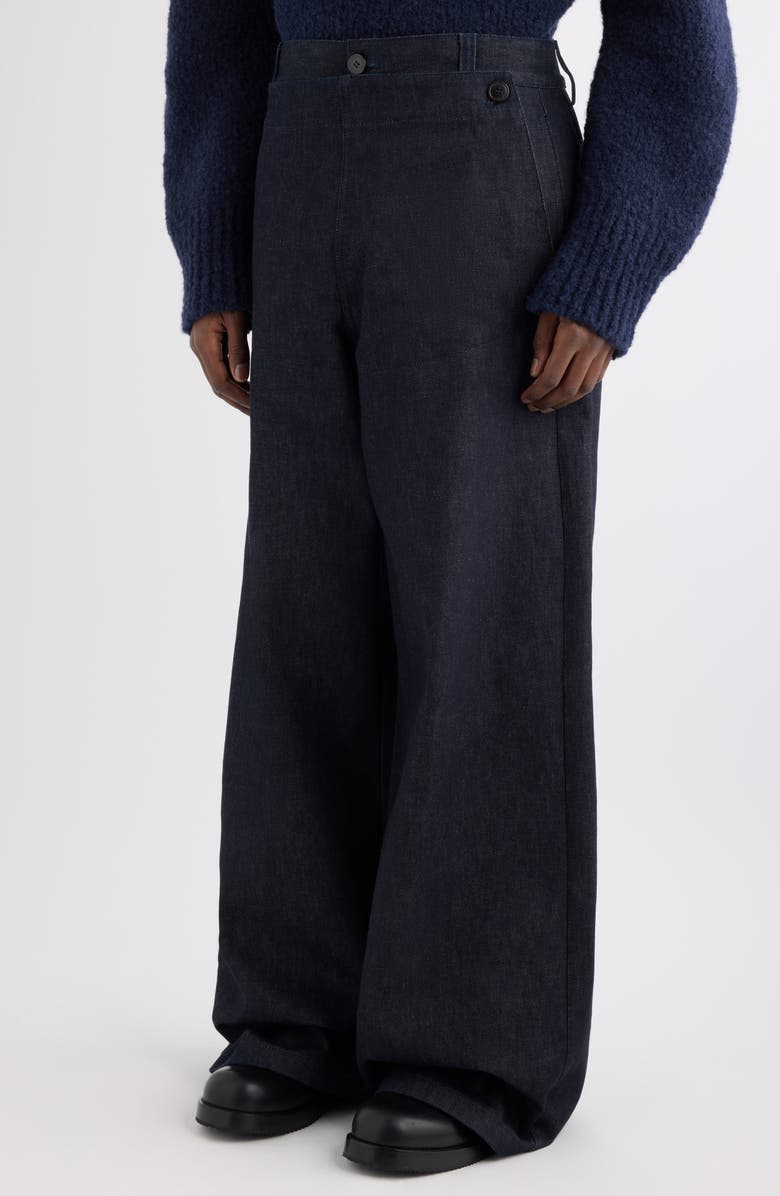 Dries Van Noten Pennined Foldover Waist Wide Leg Jeans, Alternate, color, Indigo