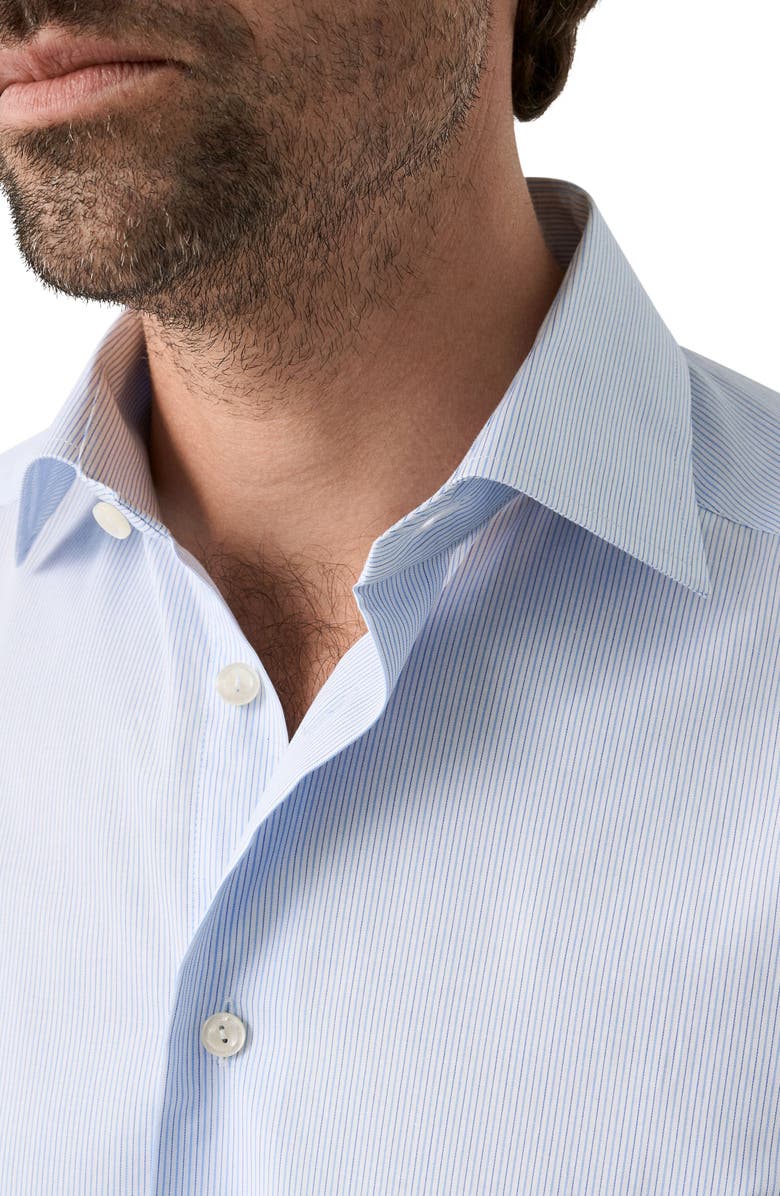 Eton Contemporary Fit Pinstripe Cotton Twill Dress Shirt, Alternate, color, Light Blue