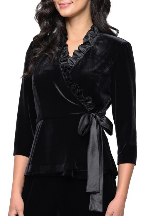 Satin Frill Velvet Wrap Top (Petite)
