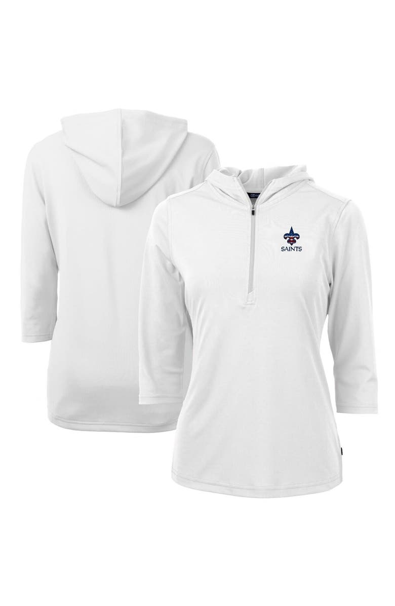 Cutter & Buck Women's Cutter & Buck White New Orleans Saints Virtue Eco Pique 3/4 Sleeve Half-Zip Pullover Hoodie, Main, color, 