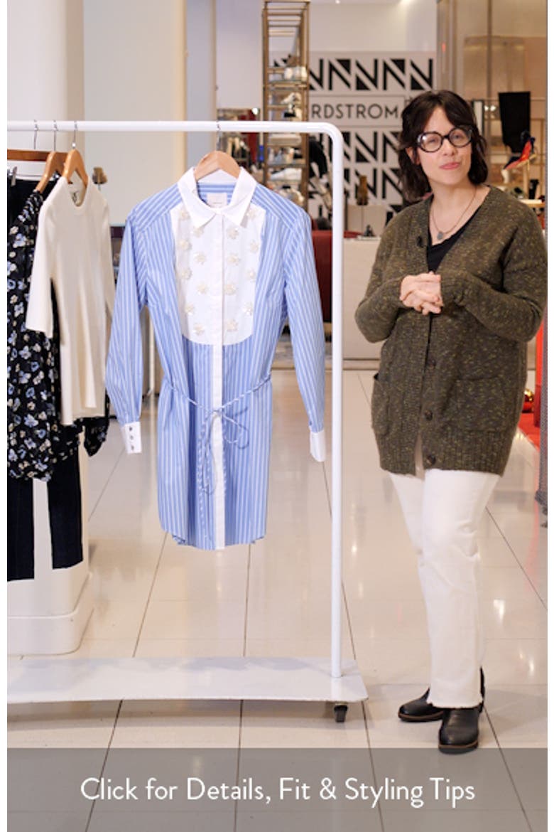 Debbie Metallic Floral Appliqué Long Sleeve Cotton Blend Shirtdress video