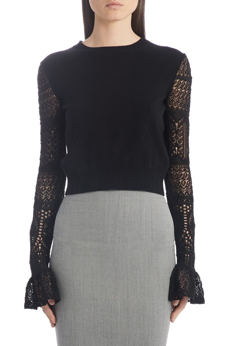 McQueen Alexander McQueen Crochet Sleeve Wool Sweater, Main, color, 