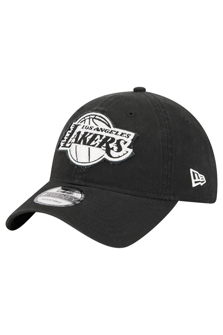 Men's New Era  Black Los Angeles Lakers Stamp Fabric Applique 9TWENTY Adjustable Hat, Main, color, Black