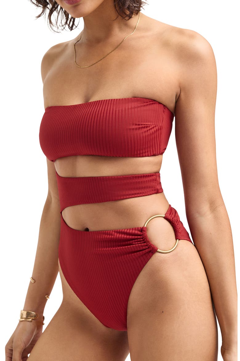 Lolita Cutout Rib One-Piece Swimsuit, Alternate, color, DEEP MADDER
