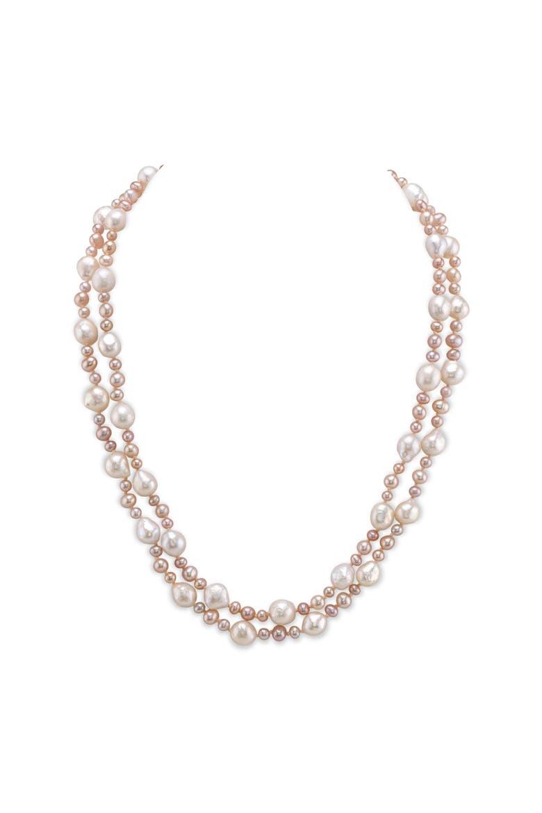 3-8mm Freshwater Multicolor Double Pearl Necklace - AAA Quality, Main, color, Sterling Silver Clasp