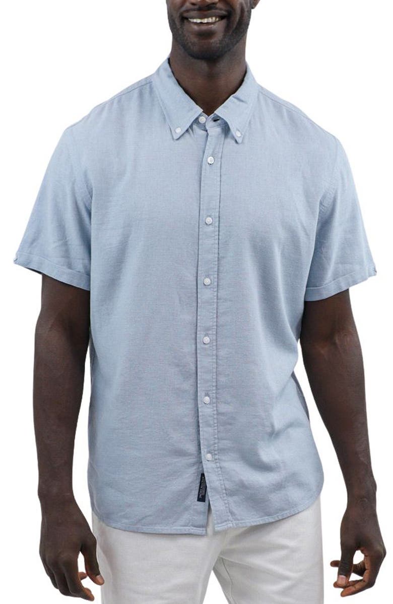 JACHS Noho Short Sleeve Linen Blend Button-Down Shirt, Main, color,