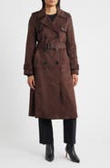 BCBG Belted Double Breasted Faux Leather Trench Coat