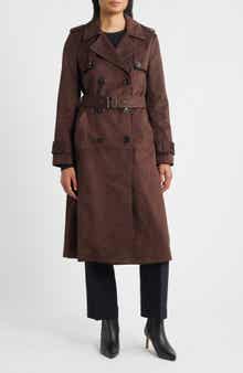 BCBG Belted Double Breasted Faux Leather Trench Coat