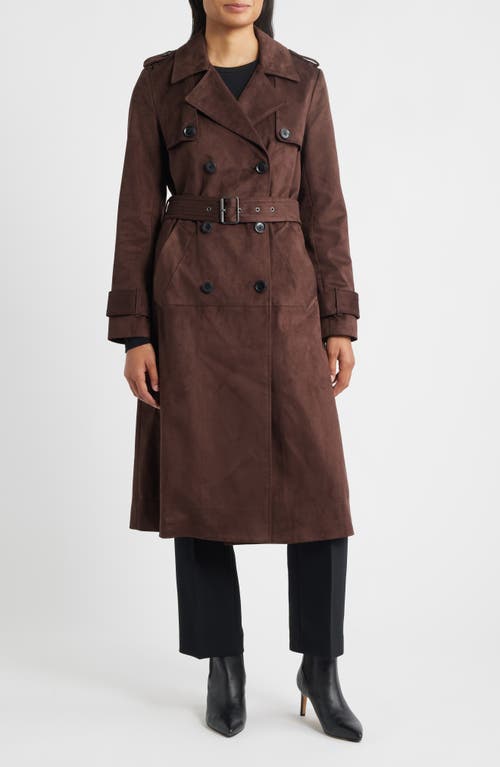 bcbg Belted Double Breasted Faux Leather Trench Coat in Chocolate  product