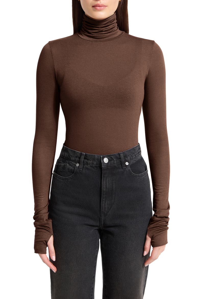 Eloise Sheer Turtleneck Top, Main, color, ESPRESSO