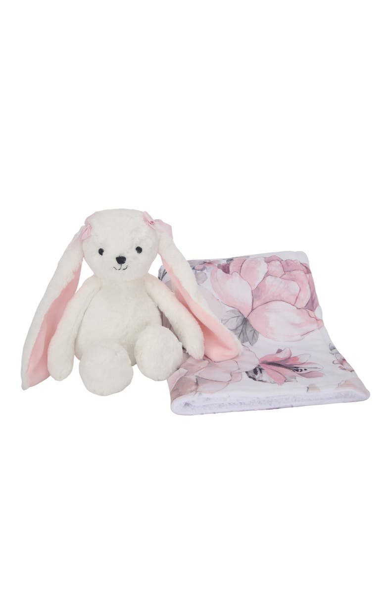 Lambs & Ivy Floral Blanket & Plush Bunny Stuffed Animal Toy Baby Gift Set, Alternate, color, White