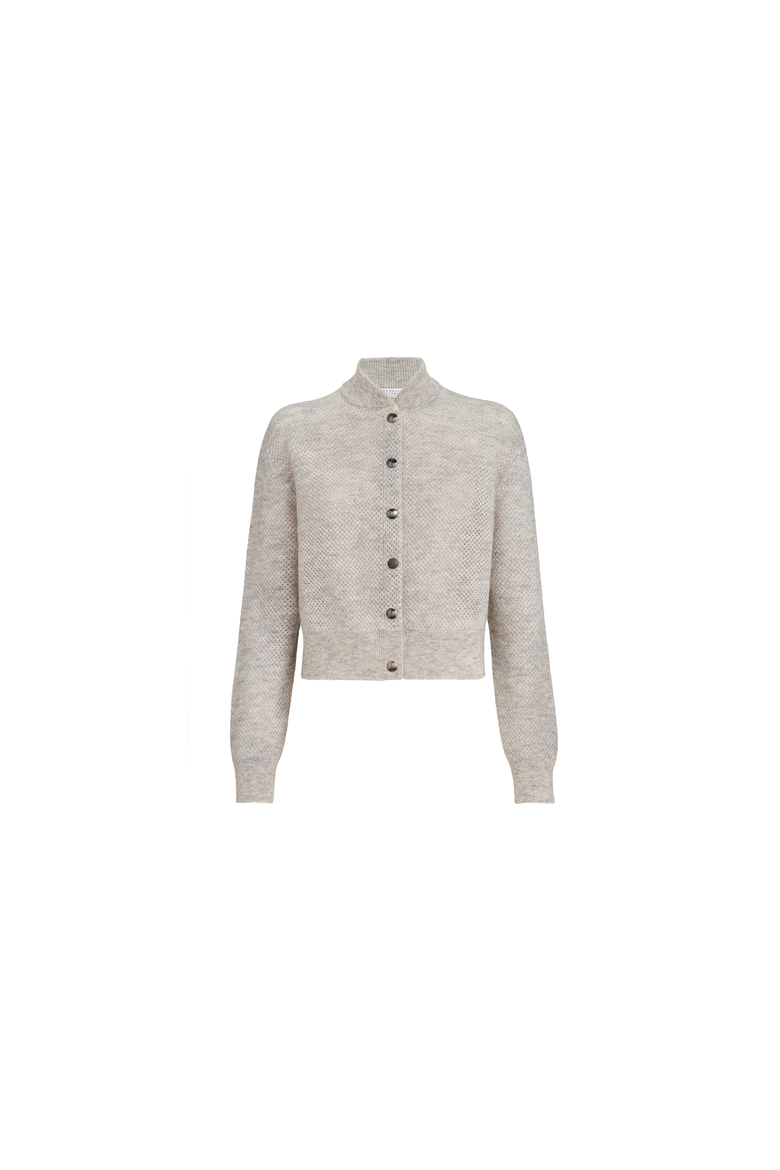 Sparkling mohair double-knit net cardigan, Alternate, color, Light Grey