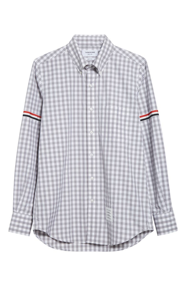 Thom Browne Armband Stripe Cotton Button Down Shirt, Main, color, Medium Grey