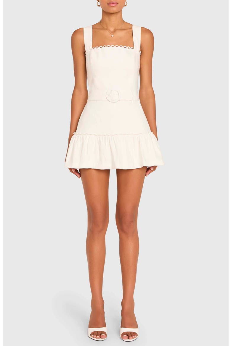 Lena Picot Trim Skirted Linen Blend Romper, Main, color, IVORY