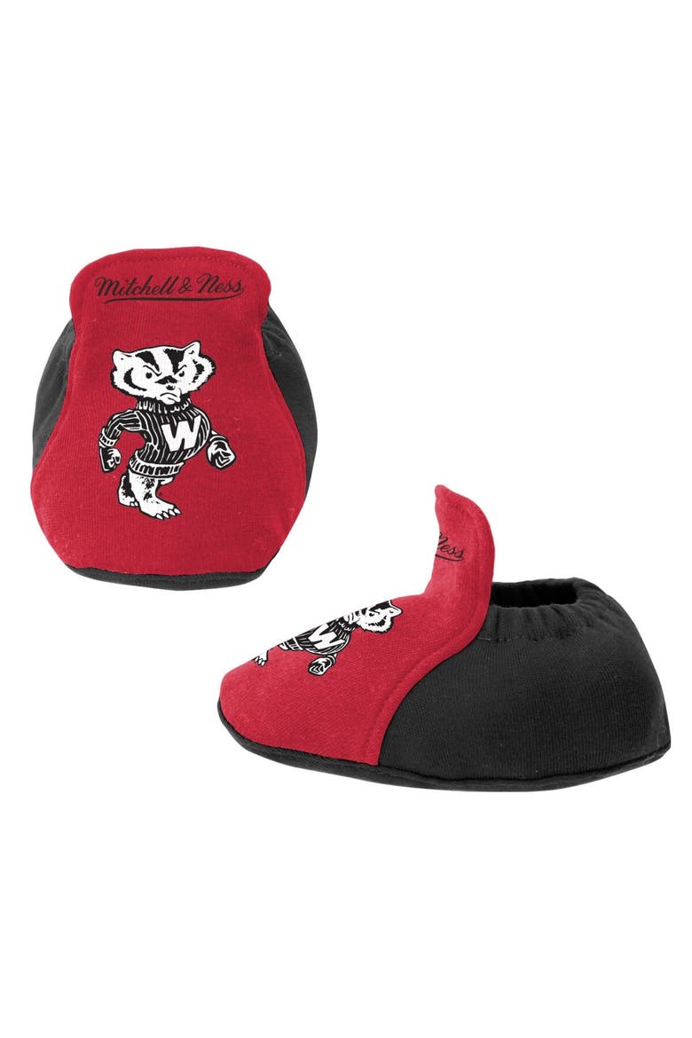 Infant Mitchell & Ness Black/Red Wisconsin Badgers 3-Pack Bodysuit, Bib and Bootie Set, Alternate, color, Black
