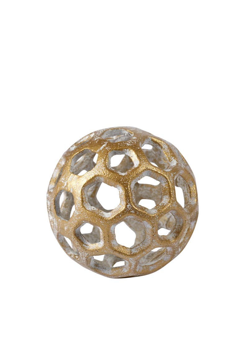 Moyer I Gold Metal Hollow Decorative Orb, Main, color, Metallic Gold
