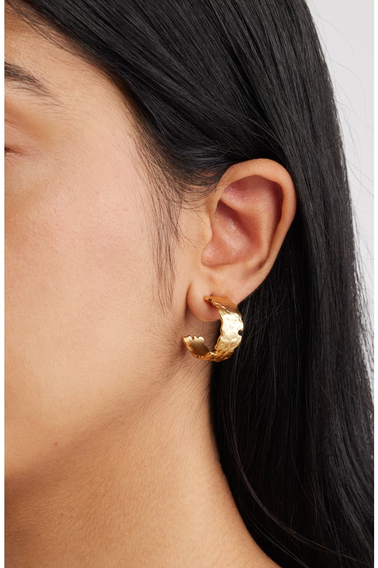 Molten Hoop Earrings, Alternate, color, GOLD