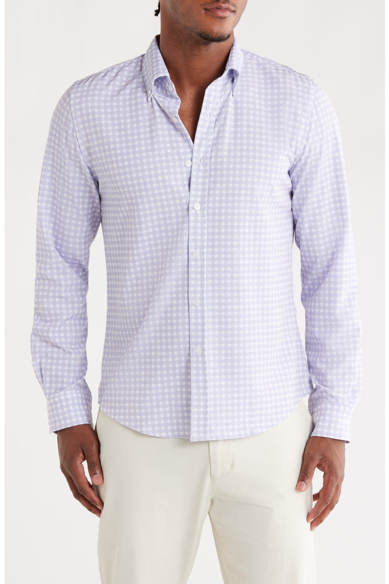 Gingham Tech Long Sleeve Shirt, Main, color, WHITE/BLUE