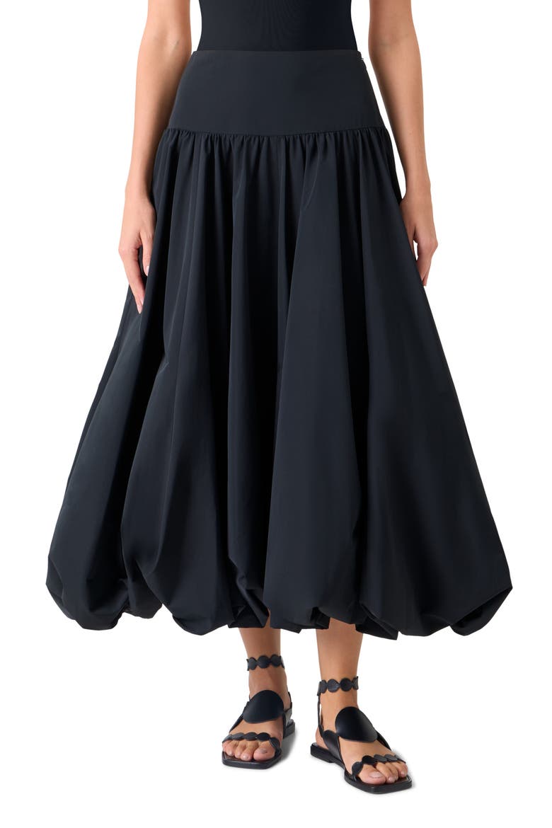 Techno Taffeta Balloon Hem Skirt, Main, color, BLACK