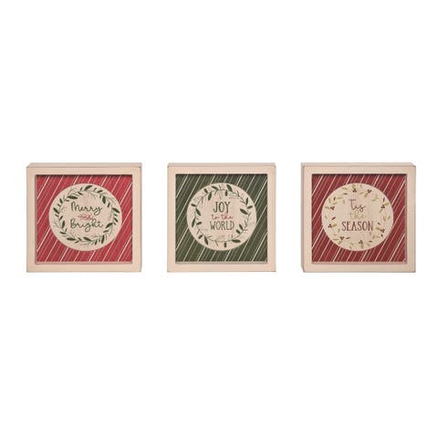 MDF Seasons Greeting Box Signs Set of 3 Christmas Decor