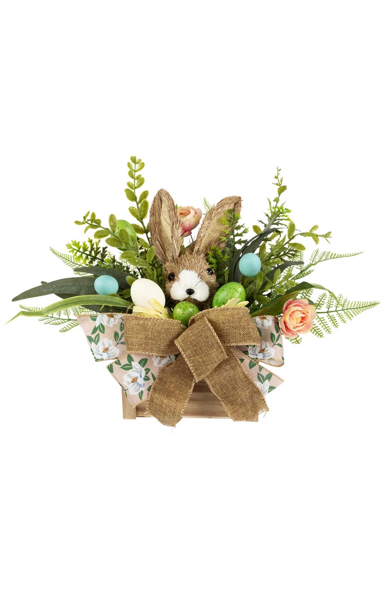 Northlight Boxed Floral Arrangement with Bunny Easter Decoration - 12", Main, color, Green