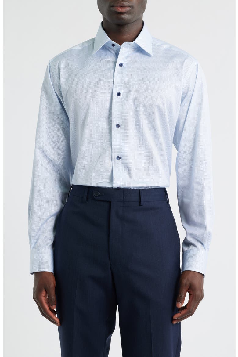 Regular Fit Micro Geometric Print Dress Shirt, Main, color, WHITE/BLUE